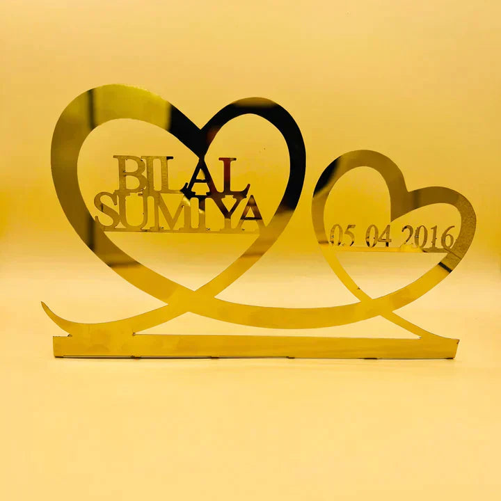 Double Heart Name Stand with Date